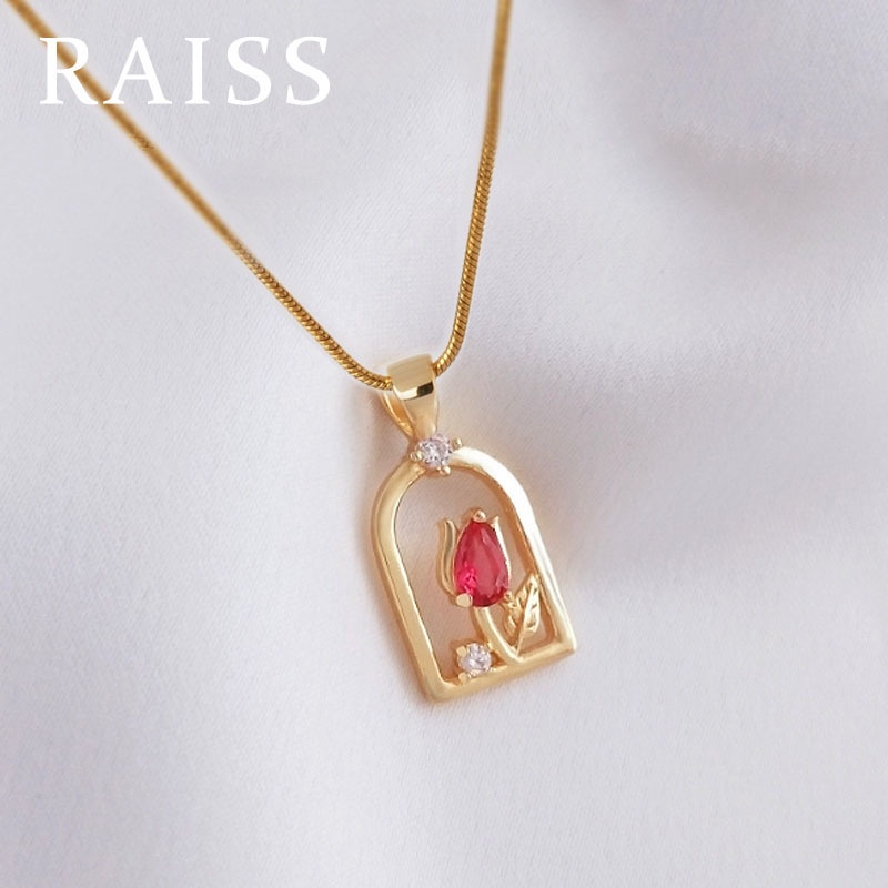 Kalung Hypoallergenic 18K Gold Cubic Zirconia Bentuk Tulip Untuk Wanita