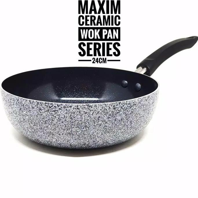 Maxim Neostone Deep Wok Marble Ceramic Wajan Penggorengan Anti Lengket