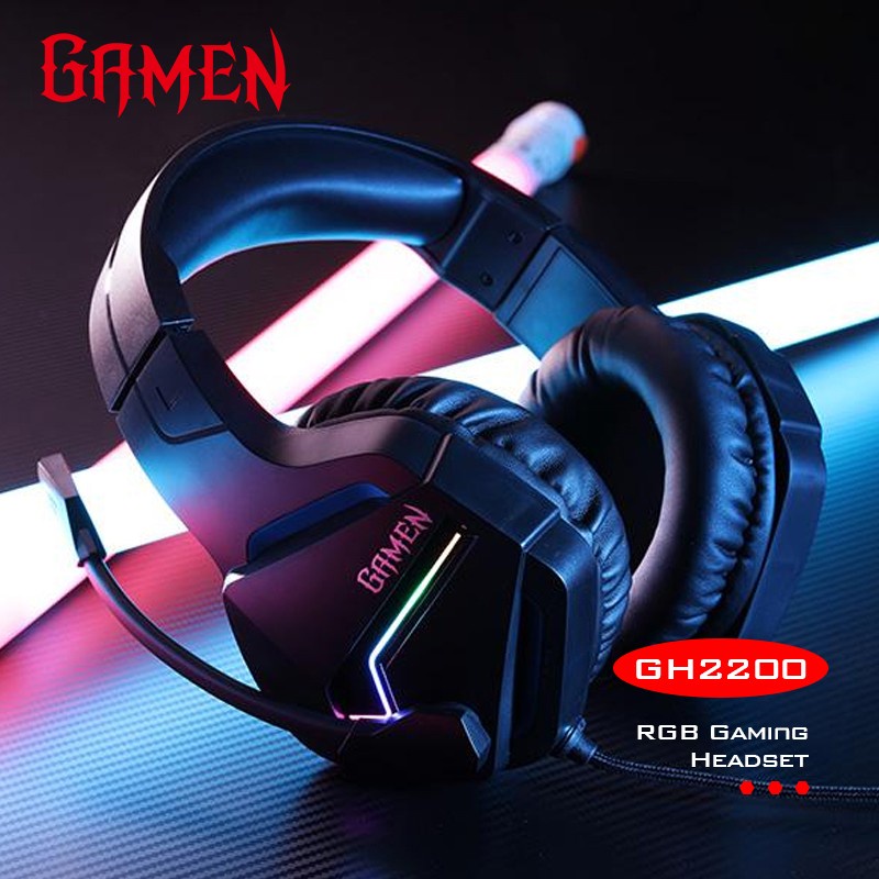 GAMEN GH2200 3.5mm Audio Jack Input RGB LED Light Braided Wire Gaming