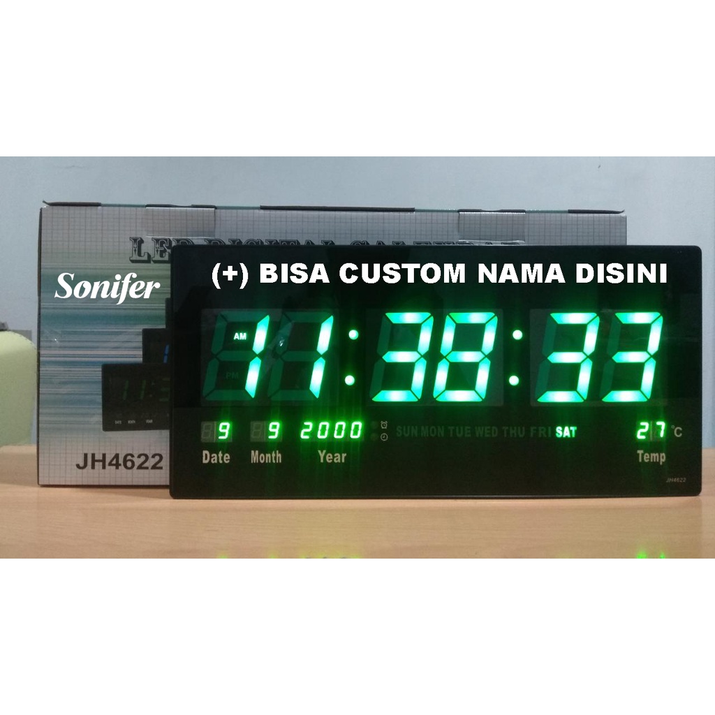 Jam Dinding Digital Sonifer 46 x 22 cm LED Biru / Hijau FREE CUSTOM NAMA