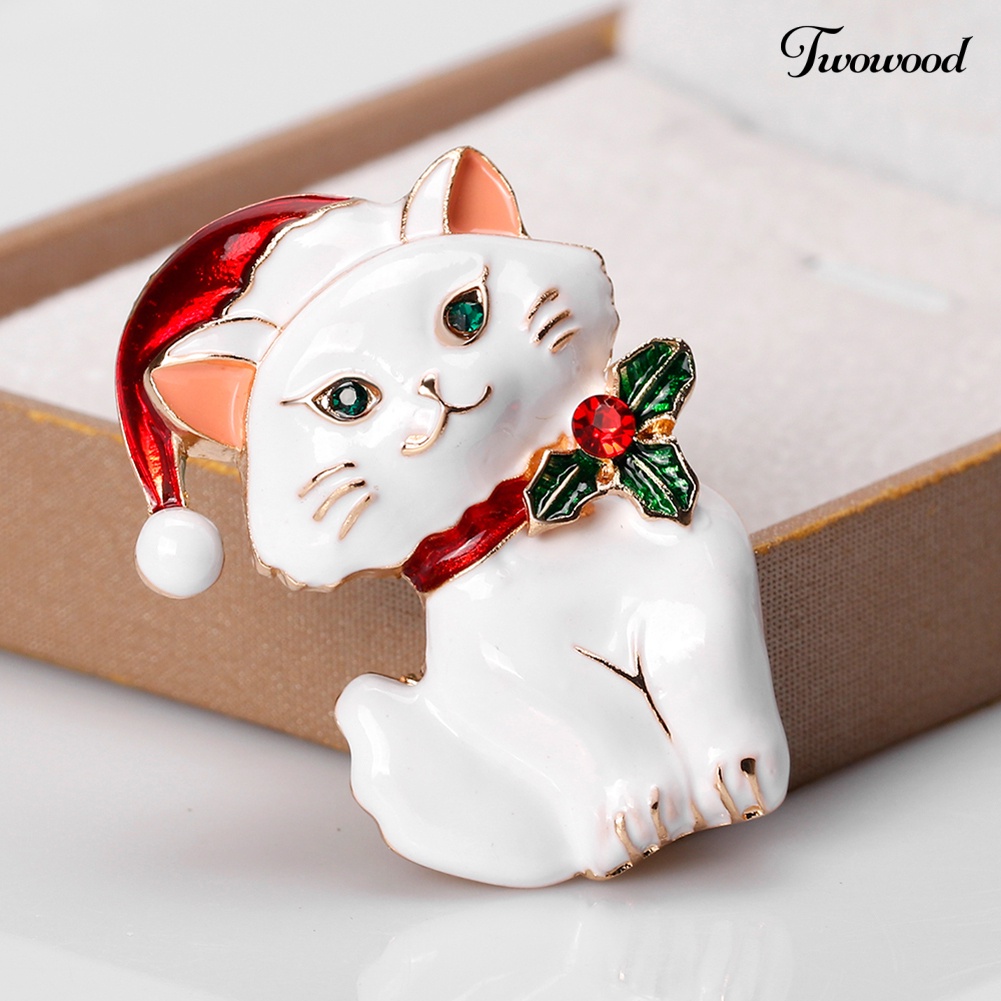 Twowood Bros Pin Enamel Kucing Natal Gaya Vintage Untuk Wanita