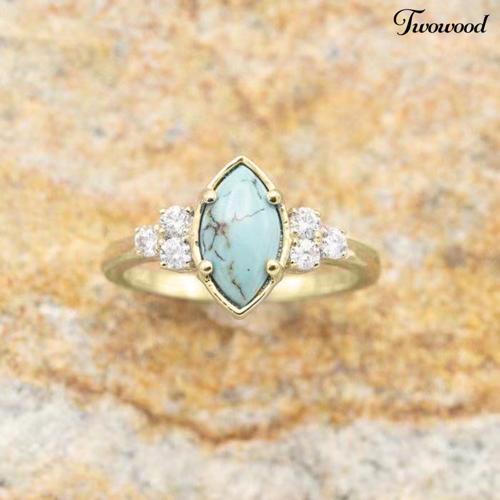 3pcs / Set Cincin Turquoise Berlian Imitasi Bahan Alloy Untuk Wanita