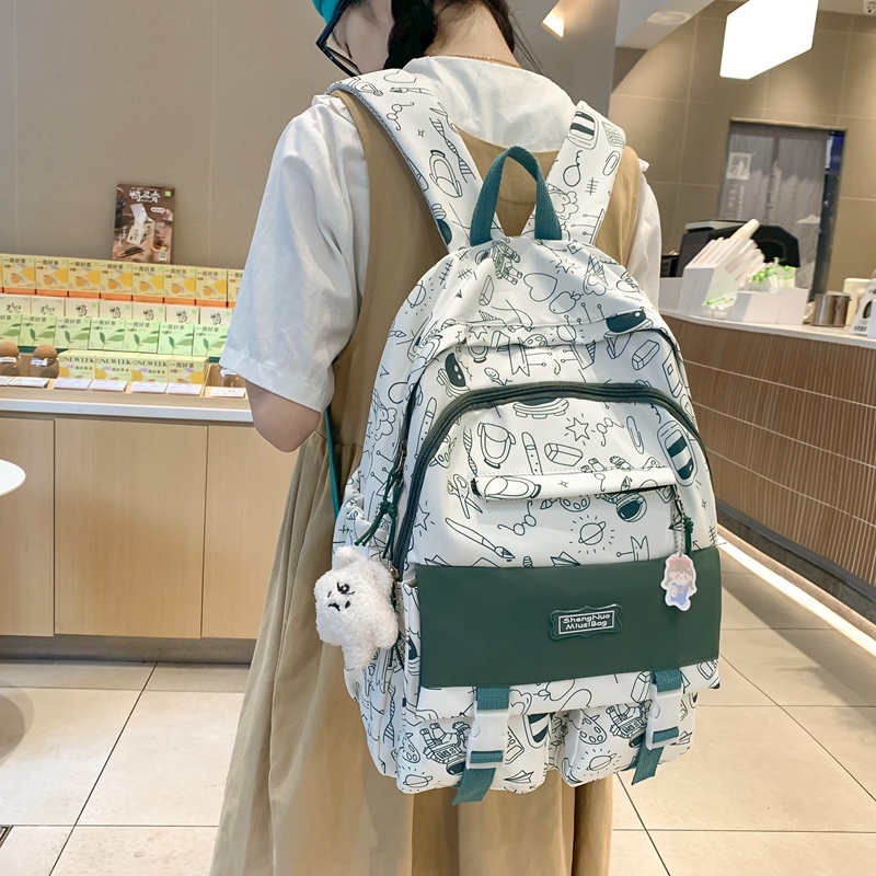 WYK141 Tas Ransel Wanita Gambar Picture Pattern Backpack School Impor TKM