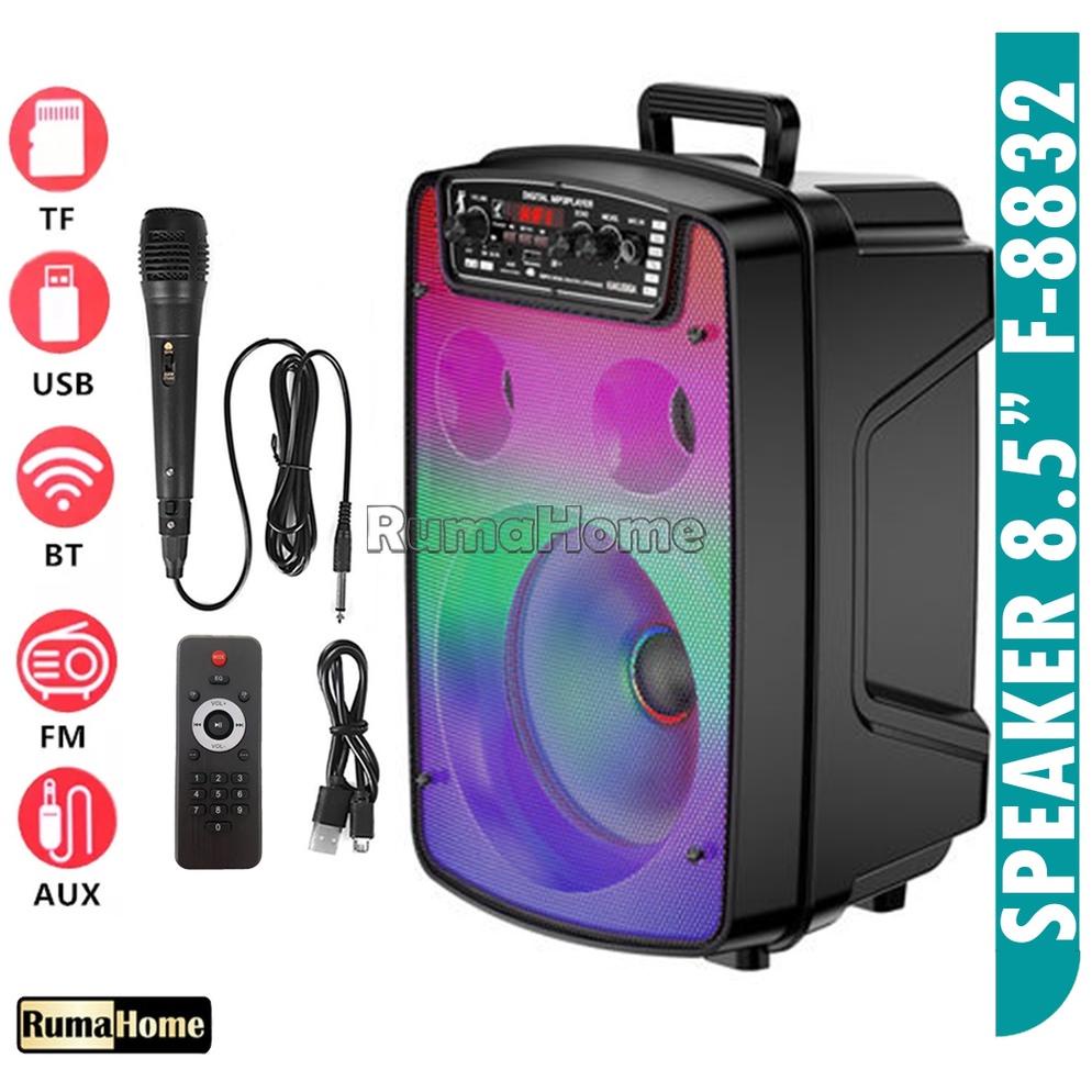 PRODUK- SPEAKER MEETING FLECO F-8832 PORTABLE BLUETOOTH ORI KARAOKE 8,5 INCH GRATIS MICROPHONE SUPER