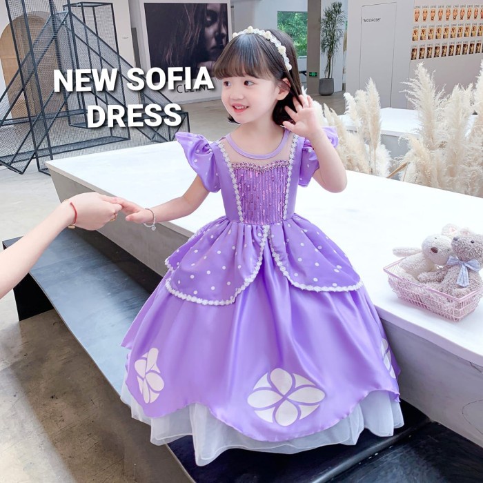 Kostum New Sofia Dress Kostum Princess Disney Ungu Gaun Pesta Anak Impor