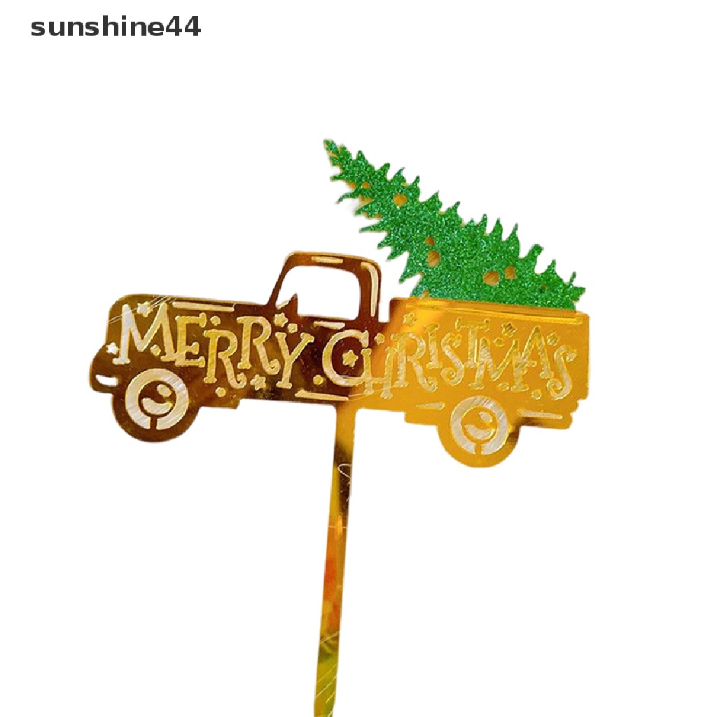 Sunshine 1Pc Topper Kue Desain Merry Christmas Bahan Akrilik Untuk Dekorasi