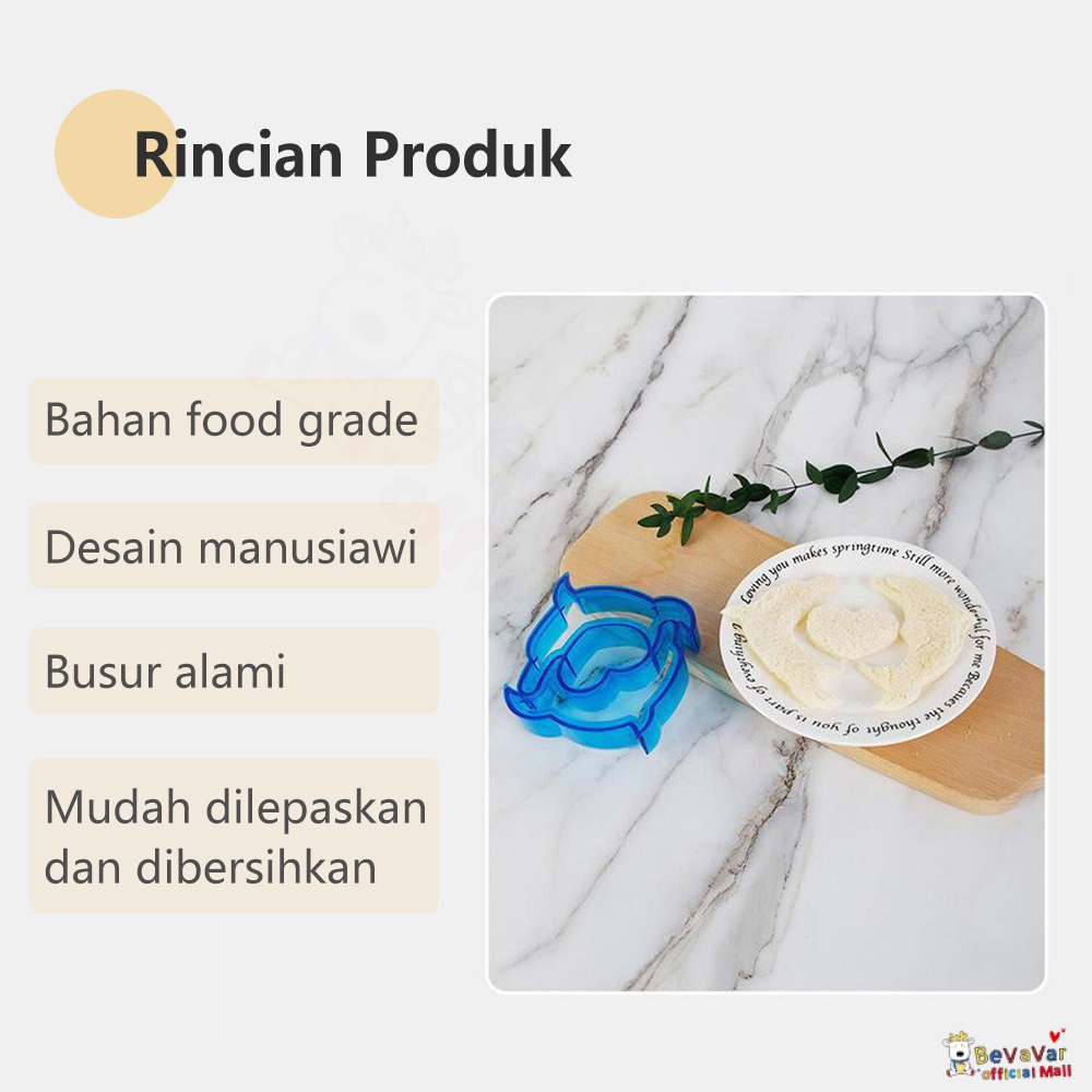 BEVAVAR Diy Cetakan Pemotong Roti Sandwich Tawar /Cetakan Roti Bekal Anak Lucu/Sandwich Cutter