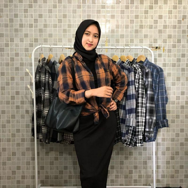 KEMEJA FLANEL LENGAN PANJANG CEWEK COWOK MOTIF KOTAK-KOTAK