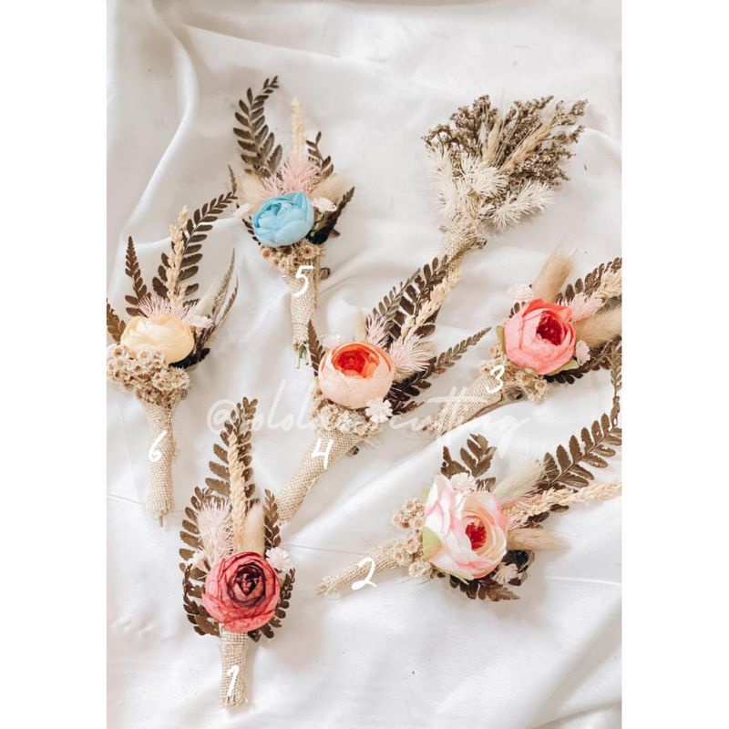 [TERMURAH] Boutonniere rustic/corsage/bross bunga kering wedding for groomsmen family variasi