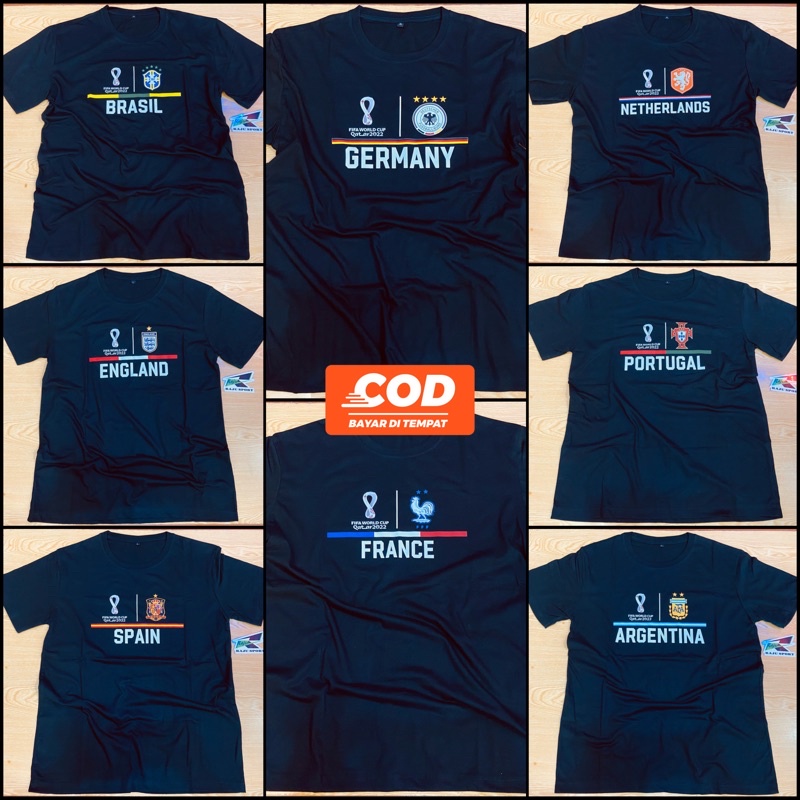 (COD) KAOS DISTRO NEGARA PESERTA PIALA DUNIA QATAR 2022 BAHAN MANTAP TERLARIS TERMURAH BERKUALITAS