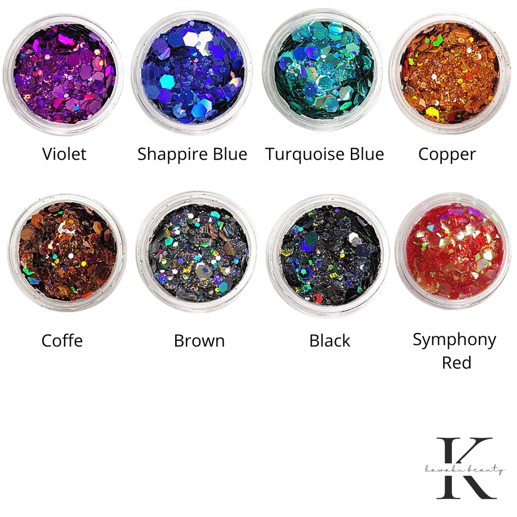 AKSESORIS GLITTER NAIL ART GLITTER SEQUIN HEXAGON LASER/ Bubuk Glitter kasar/ Hiasan Kutek Kuku