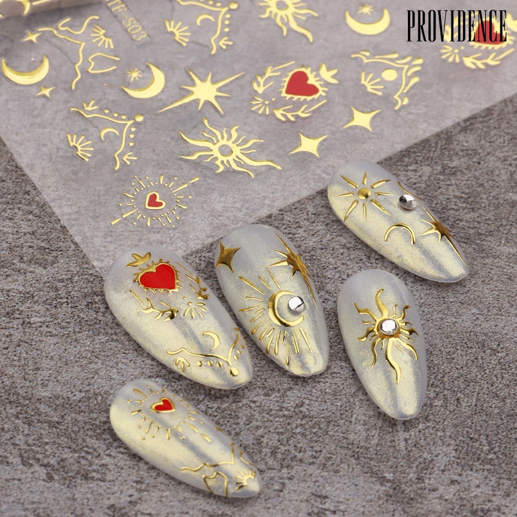 Providence 2 Lembar Stiker Kuku Motif Matahari / Bulan / Bintang Untuk Nail Art / Manicure DIY
