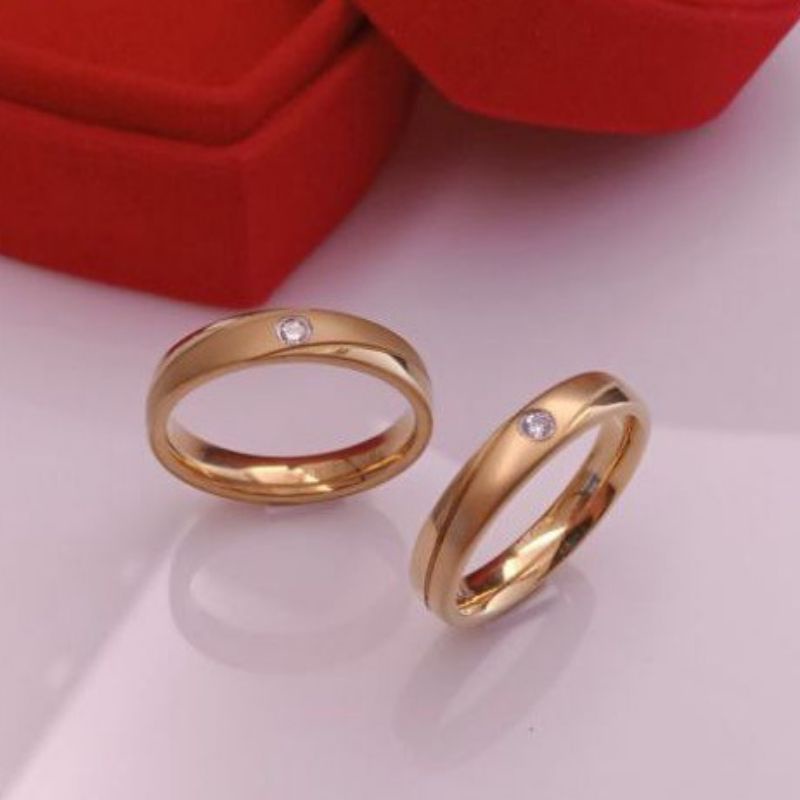 CINCIN TUNANGAN COUPLE TITANIUM GOLD DAN PERAK MODEL DOPE