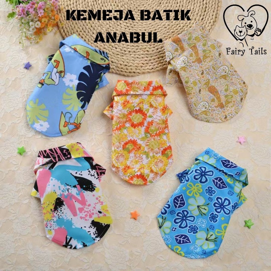 Baju Kemeja Batik Modern Untuk Anjing dan Kucing | Kostum Kaos Pakaian Anabul Motif Batik Beragam Warna | Pet Shirt Clothes