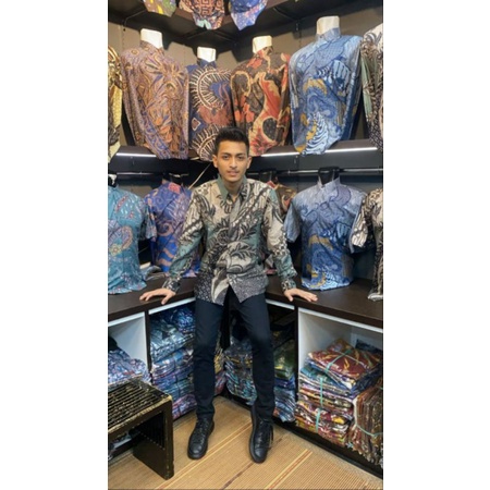 Batik kemeja pria lengan panjang lapis furing bahan katun prima reguler HSM01