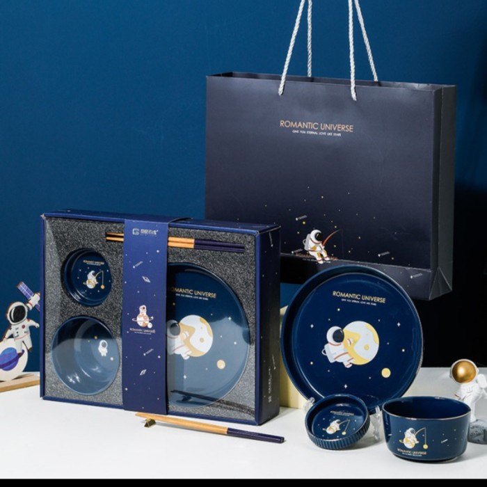

(COD) Planet Space Plate Set Gift Box / Hampers Hadiah Kado Piring Set