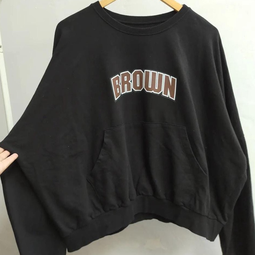 BROWN SWEATER CREWNECK OVERSIZE | SWEATER KANTONG SAKU KANGGURU (IC)