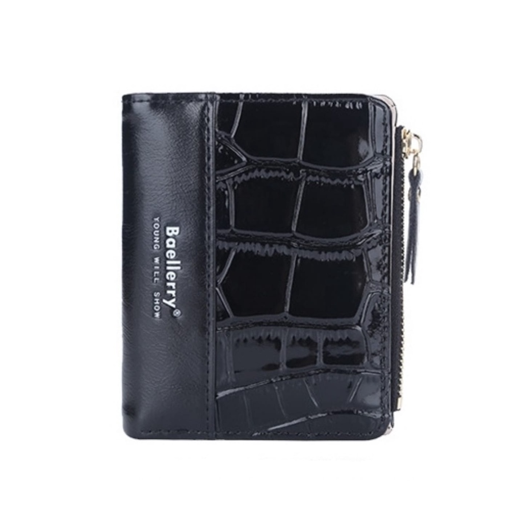 DOMPET LIPAT WANITA IMPORT MINI KULIT CROCO HITAM GLOSSY HOGARA WA608B5 KOREA PREMIUM KARTU UANG KOIN KECIL PENDEK REMAJA KEKINIAN CEWEK MURAH SIMPLE LUCU BRANDED