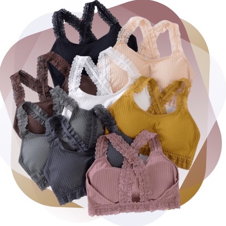 KINDSTORE❤ | [ TOP-LACE-BRA] Sexy Lace Tops Bralette Padded | Bra untuk Wanita Punggung Cantik Mulus Rompi Push Up Bra Seksi