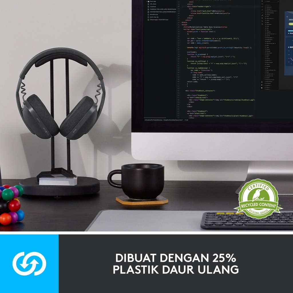 Logitech Zone Vibe 100 Wireless Headphone dengan Bluetooth Multipoint dan Mikrofon Noise-Cancelling