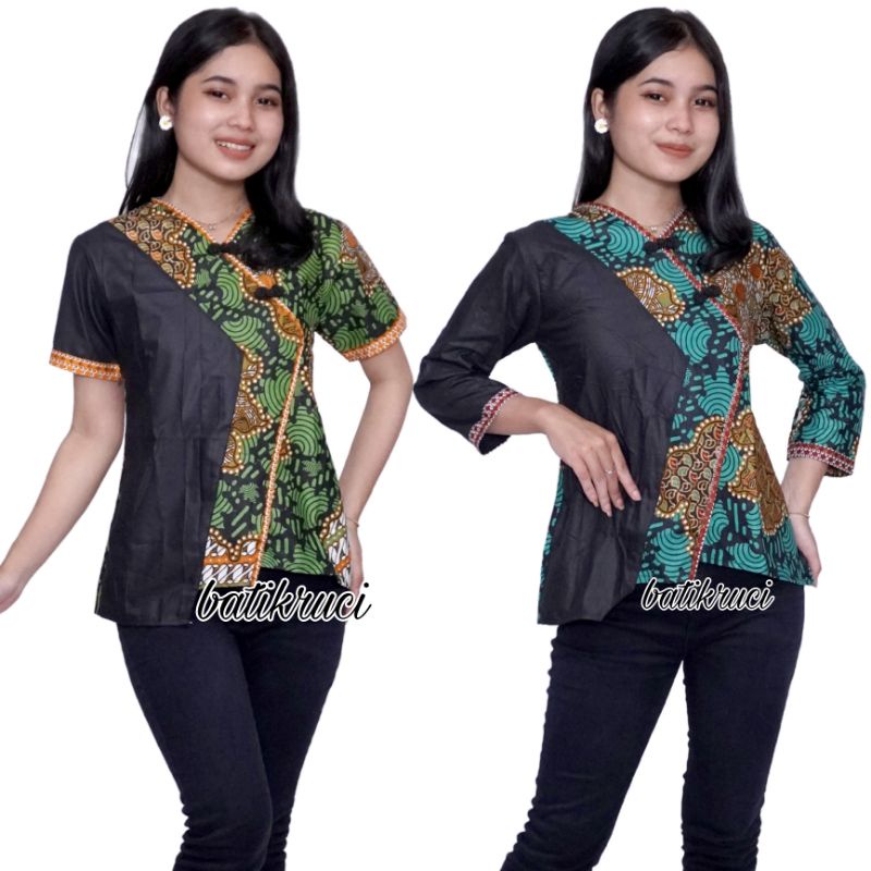 Jual Blouse Batik Wanita Modern Model Motif Kombinasi Masa Kini Keren ...