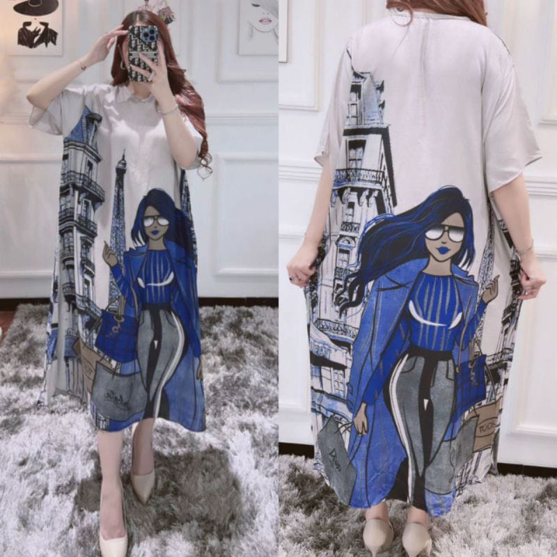 Dress Shofia Viral Motif Printing Daster Rayon Arab Jumbo Daster Emblem