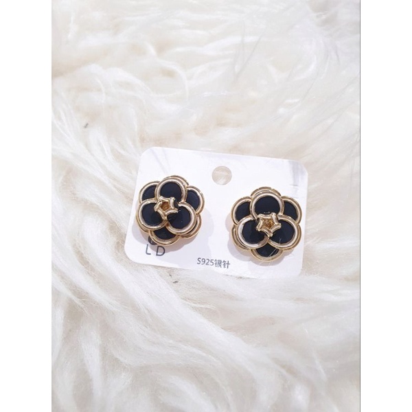 Anting Silver925 perak kilau Premium Quality anting branded Band motif CH4N3L Bunga Anti karat anti alergi Starling silver platgold 2928