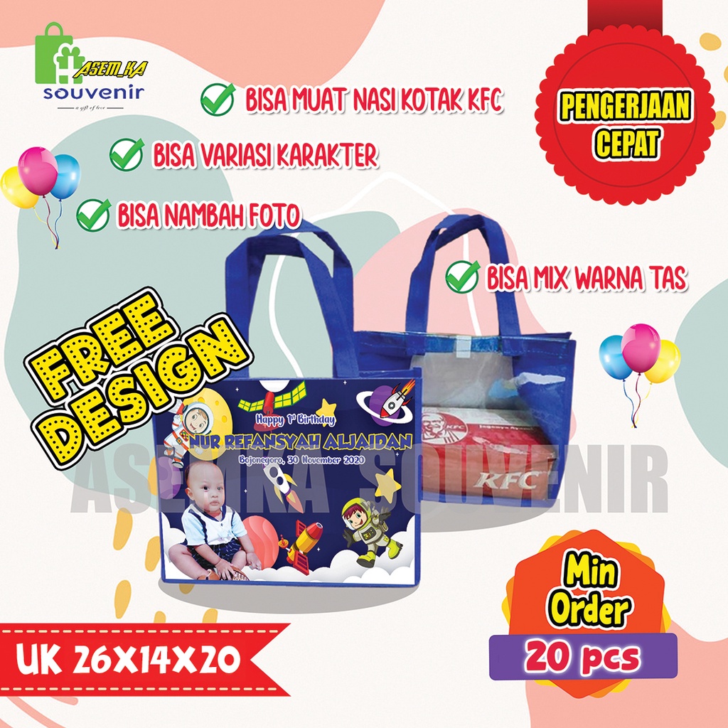 

TAS SPUNBOND GOODIE BAG ULANG TAHUN BINGKISAN SNACK MODEL DEPAN MIKA UK P26 x L14 x T20 2 HARI JADI