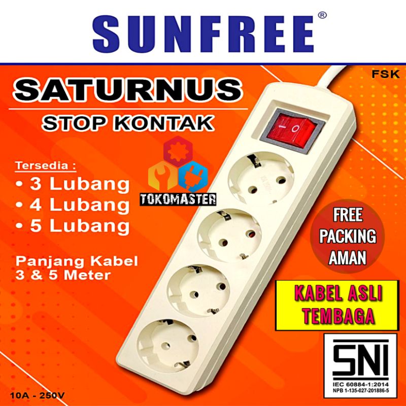 Stop Kontak Set Kabel &amp; Colokan 3 4 5 Lubang Panjang 3m &amp; 5m 3meter 5 meter Saturnus Sunfree