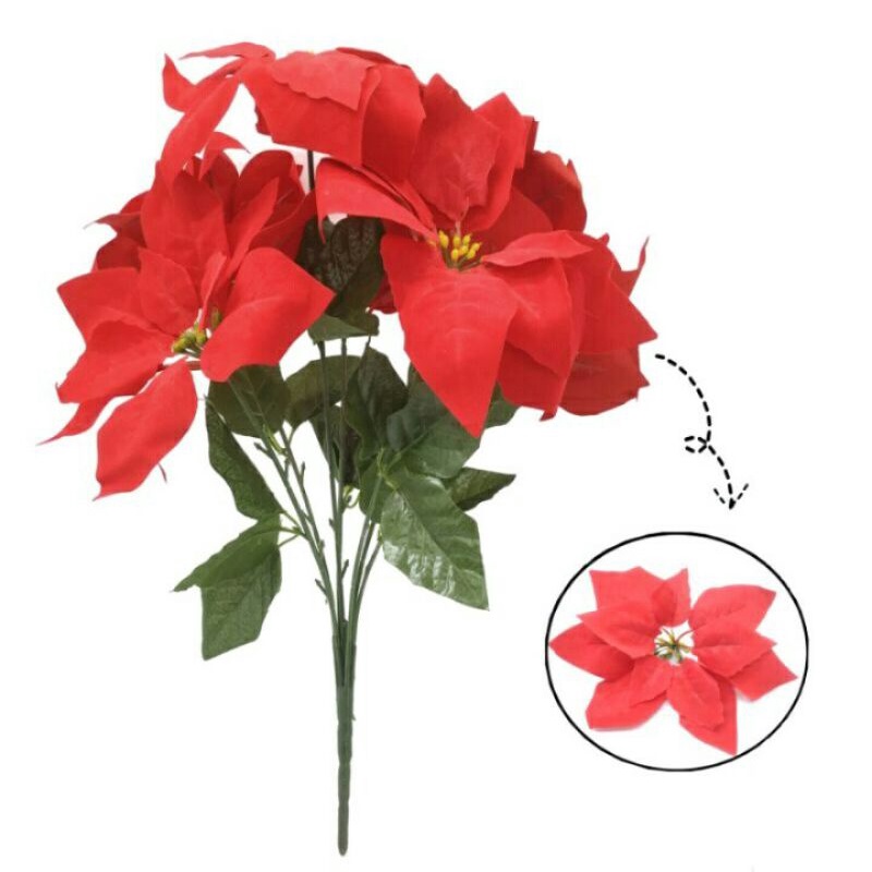 Buket bunga kastuba poinsettia bunga hias natal bunga plastik