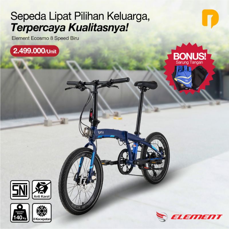 Element Sepeda Lipat Ecosmo 8 Speed Biru