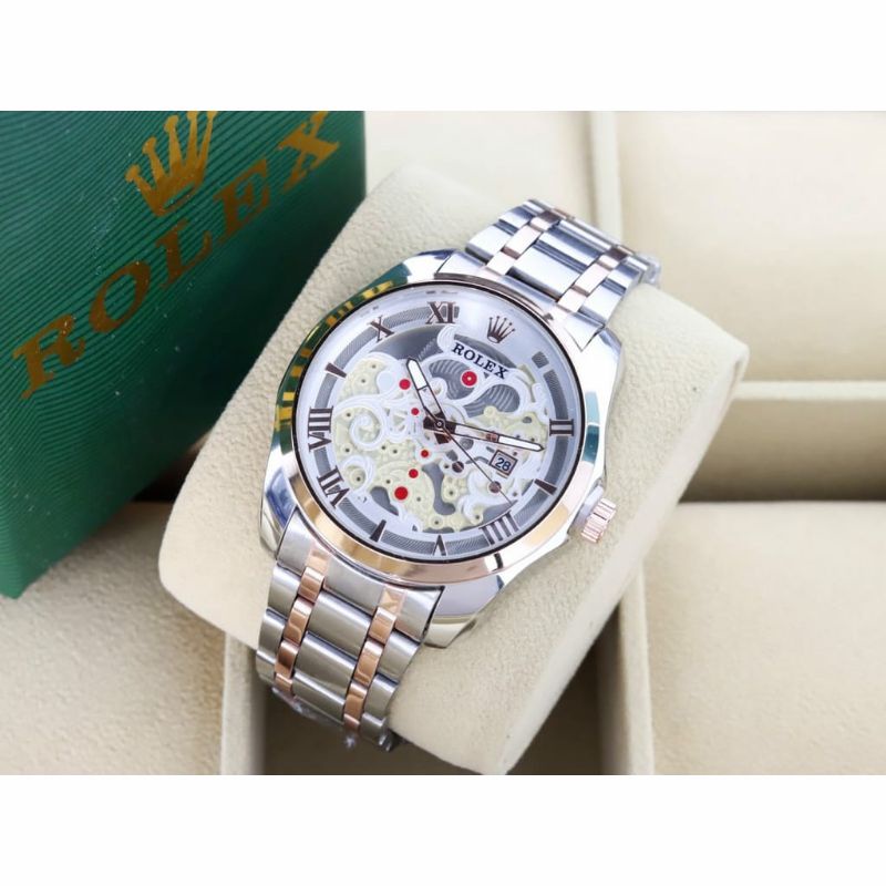 Jam Tangan Rolex Romawi Terlaris Stainliss Steel Tanggal Aktif Pria Rantai