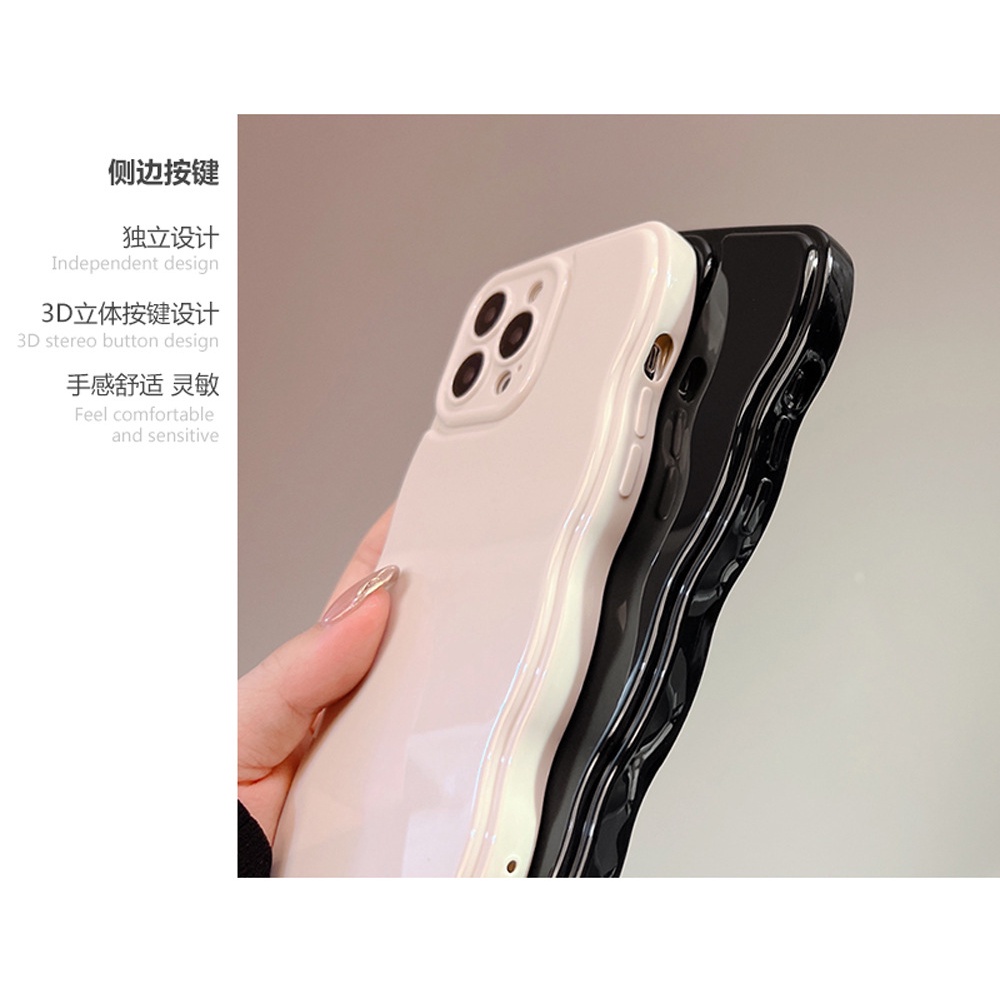 Ins Casing Silikon Iphone 14 11 12 13 PRO MAX Aksen Pinggiran Bergelombang Warna Beige Hitam