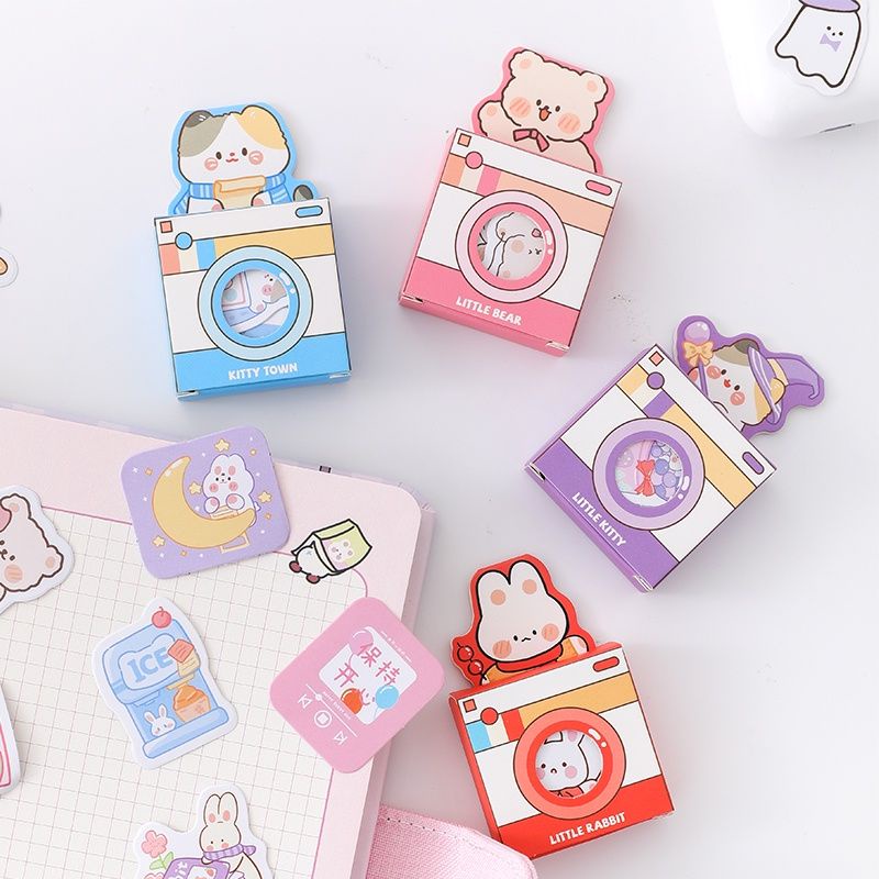 

46pcs sticker kawaii cartoon little bear cat rabbit kitty deco bujo junk journal diary planner scrapbook tumbler botol glass gelas tempat pensil case paper