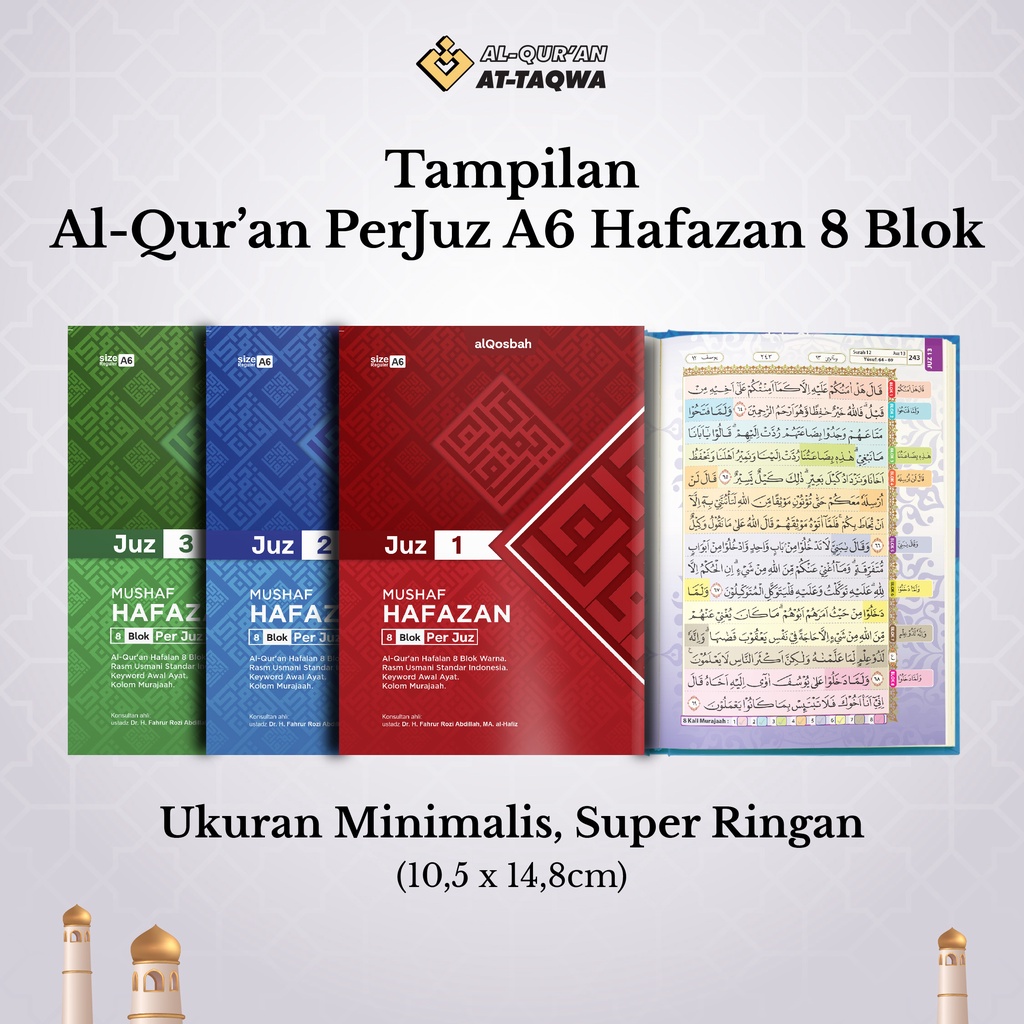 Al-Qur'an PerJuz A6 Hafazan 8 Blok Super Minimalis &amp; Ringan, Muat di saku! (BONUS BUKU DZIKIR)