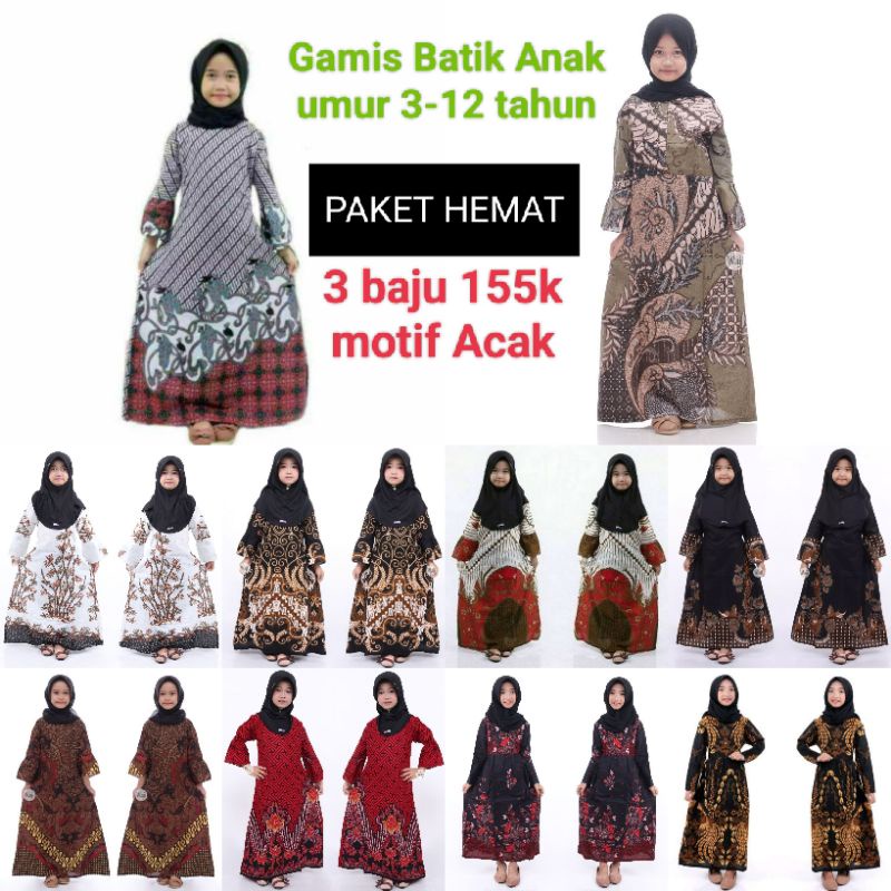 TERLARIS BAJU ANAK GAMIS BATIK ANAK GAMIS BATIK ANAK PEREMPUAN UMUR 3 - 12 TAHUN