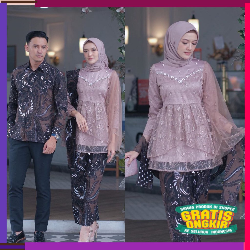 Jual Spesial Piala Dunia Set Batik Couple Kebaya Mecca Nude Modern Kebaya Tunangan Lamaran Baju