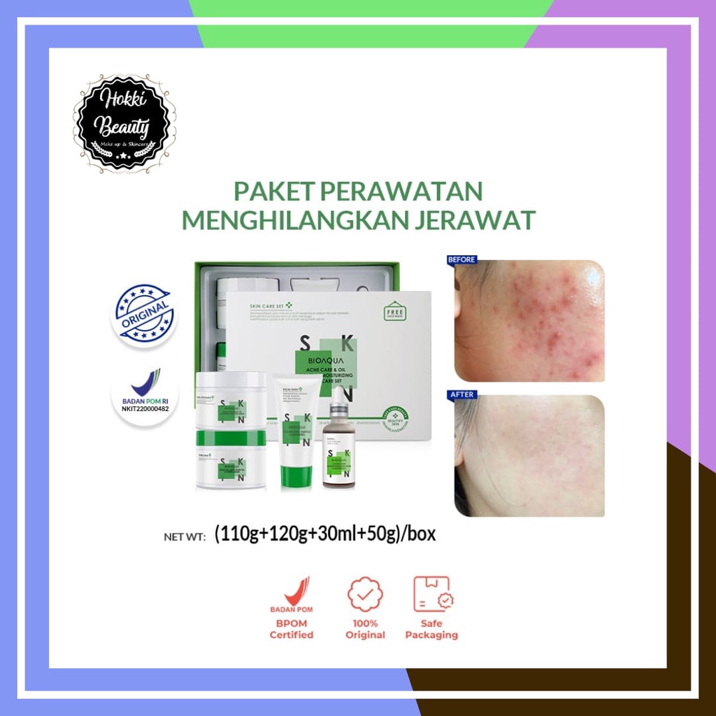 BIOAQUA Paket Acne obat jerawat dan bekas jerawat Totol Jerawat Set With Acne Serum/Oil Control Mask/Acne Mask/Cleansing