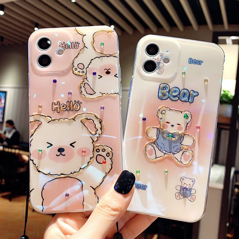 Case Desain Beruang Pink Emas Untuk IPhone 12 13 11 Pro Max X Xs Max Xr