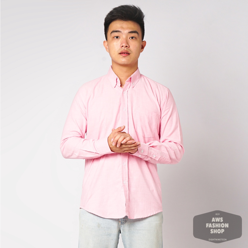 819 Kemeja Pria Lengan Panjang Polos Baby Pink Merah Muda Soft Pink Oxford Basic SIMPLE Slimfit Casual Tersedia Ready Sampai Size JUMBO BIG SIZE XXL XXXL