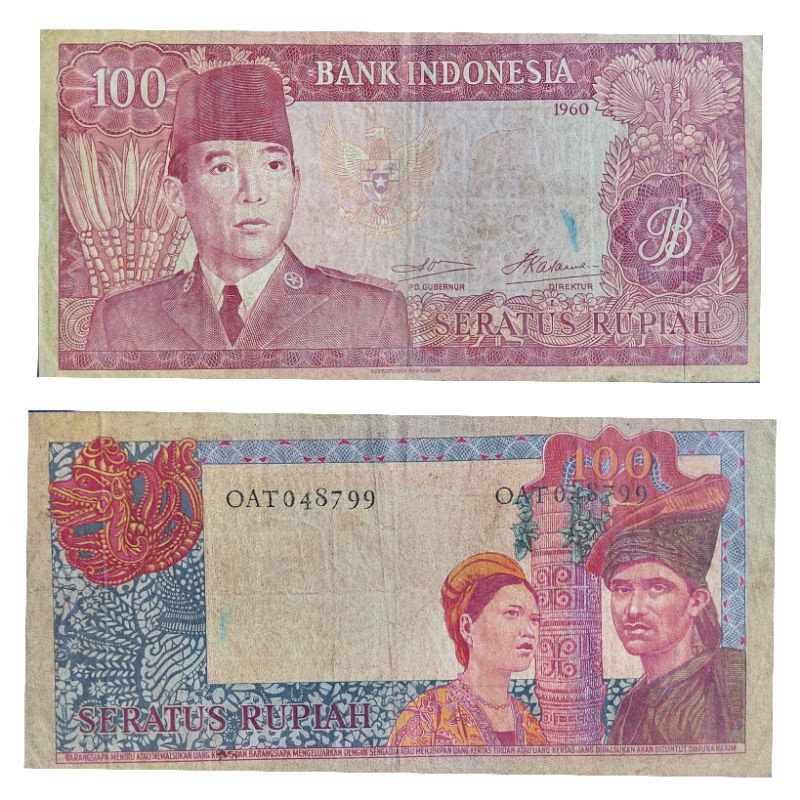 Uang Kuno Indonesia 100 Rupiah Soekarno Sukarno Tahun 1964 Kondisi AXF Utuh Original 100%