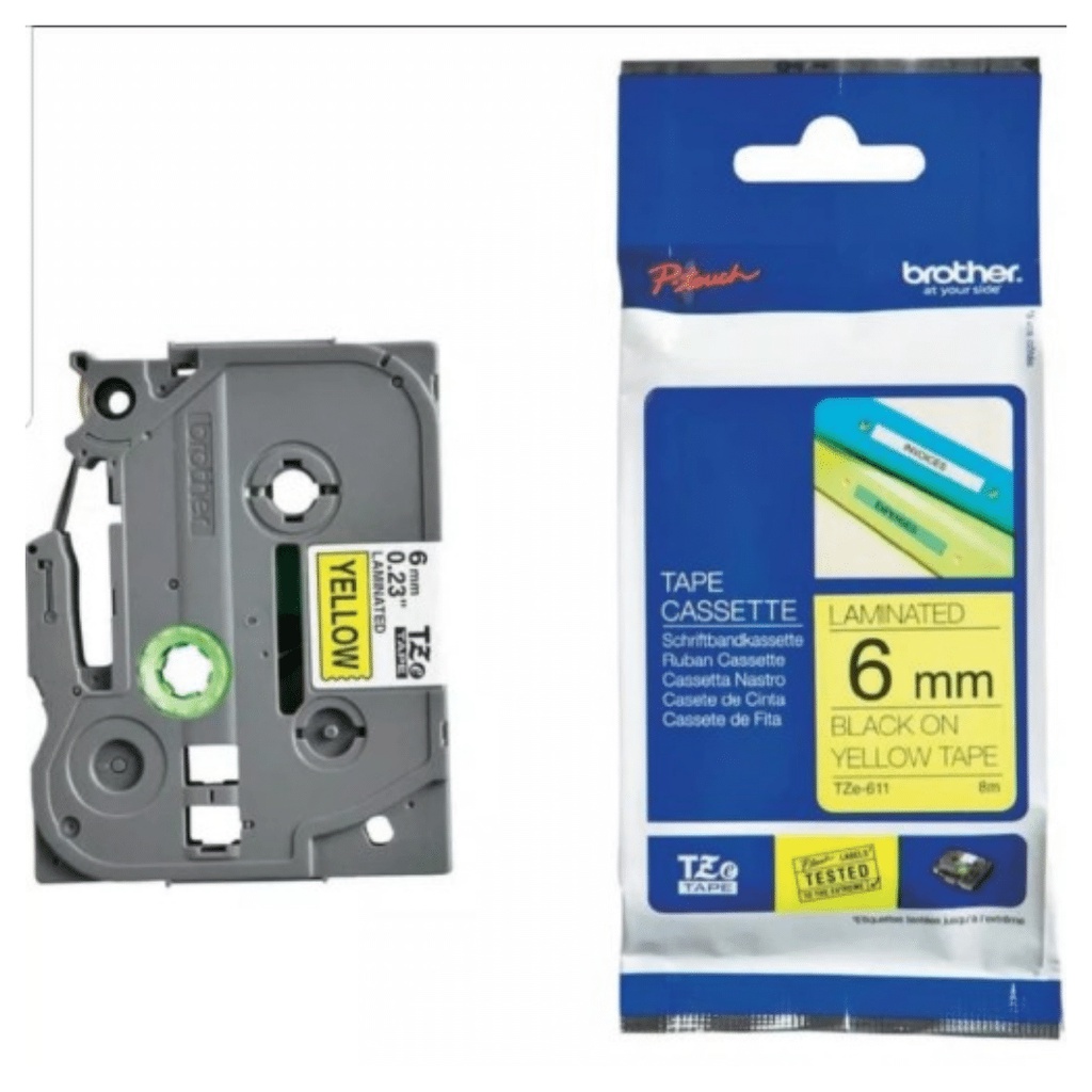

BROTHER TZE-611 BLACK ON YELLOW, 6MM TZE 611 8MTR