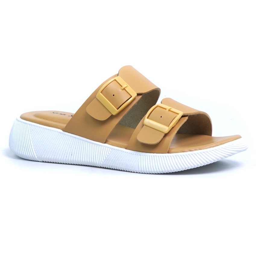 SARASARA YUK - Sandal Wanita Slop Casual Model Birken Sol Puyuh SARA SARA JEAN Sendal Selop Cewek Kulit Santai Strap Gesper Ban dua Empuk lucu Size 36 37 38 39 40 Warna Yellow Kuning Soft Anti Slip Original Kekinian Terbaru Shoes ORI Mall Official Store