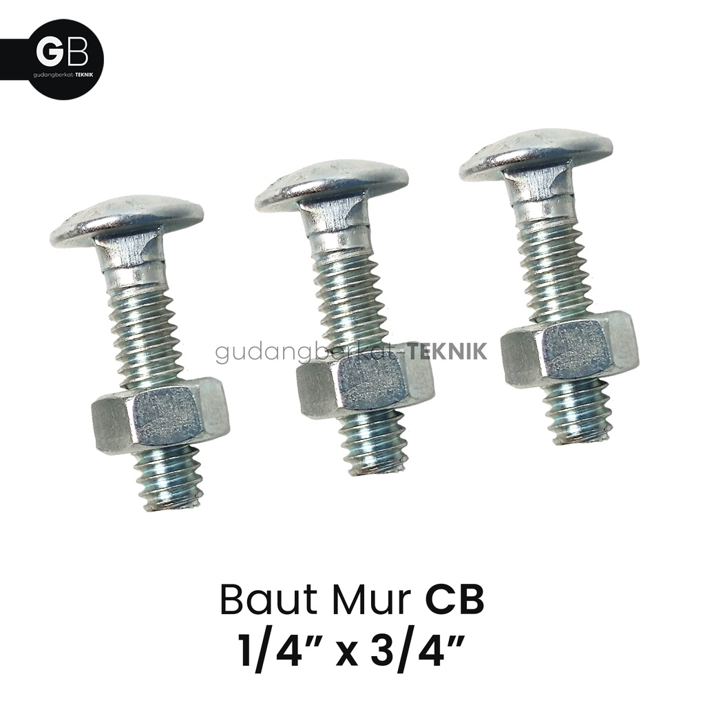 Baut Mur CB 1/4" x 3/4" / Baut Payung 1/4x3/4 Galvanis Putih