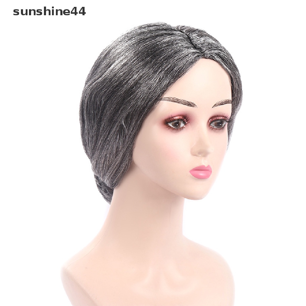 Wig Rambut Sintetis Model Pendek Keriting Gelombang Warna Abu-Abu Silver Untuk Pertunjukan Panggung