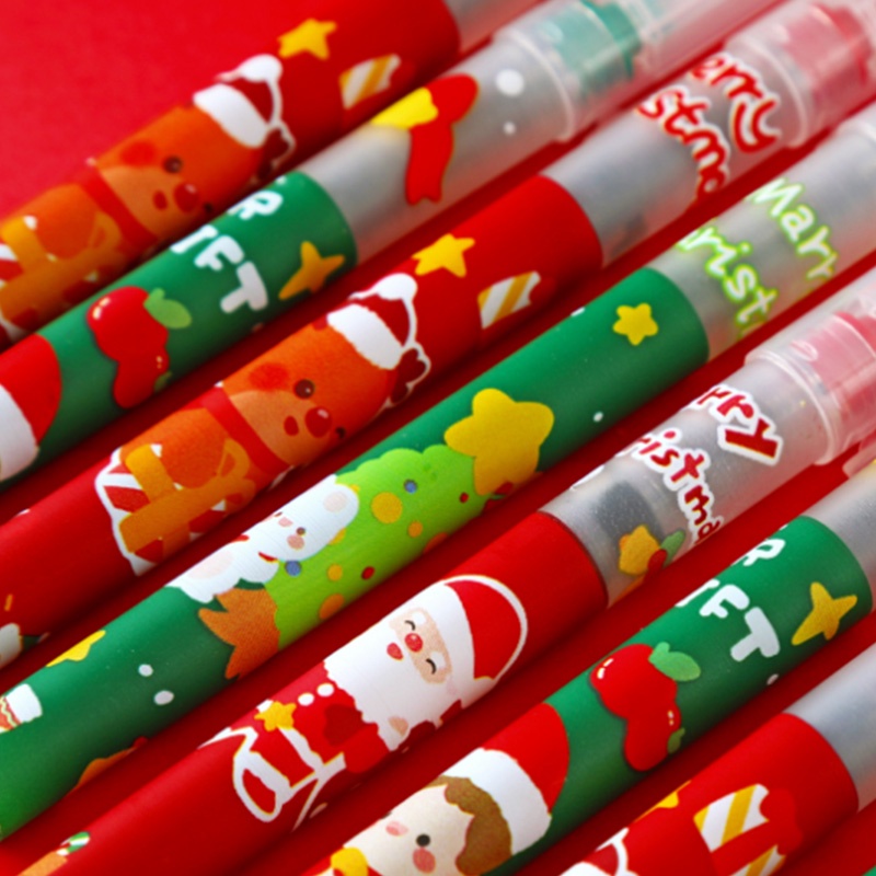 6pcs Pulpen Gel Tinta Hitam 0.5mm Seri Kartun Natal