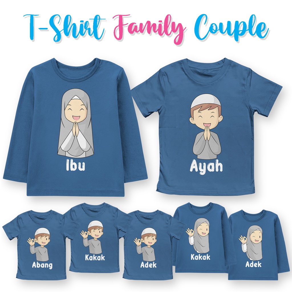 Kaos Couple Family Terbaru Couple Family Tee Kaos Seragam Keluarga Anak Dewasa Warna Deep Blue