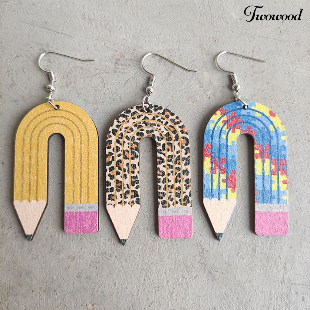 1 Pasang Anting Bentuk Pensil Motif Leopard Untuk Wanita