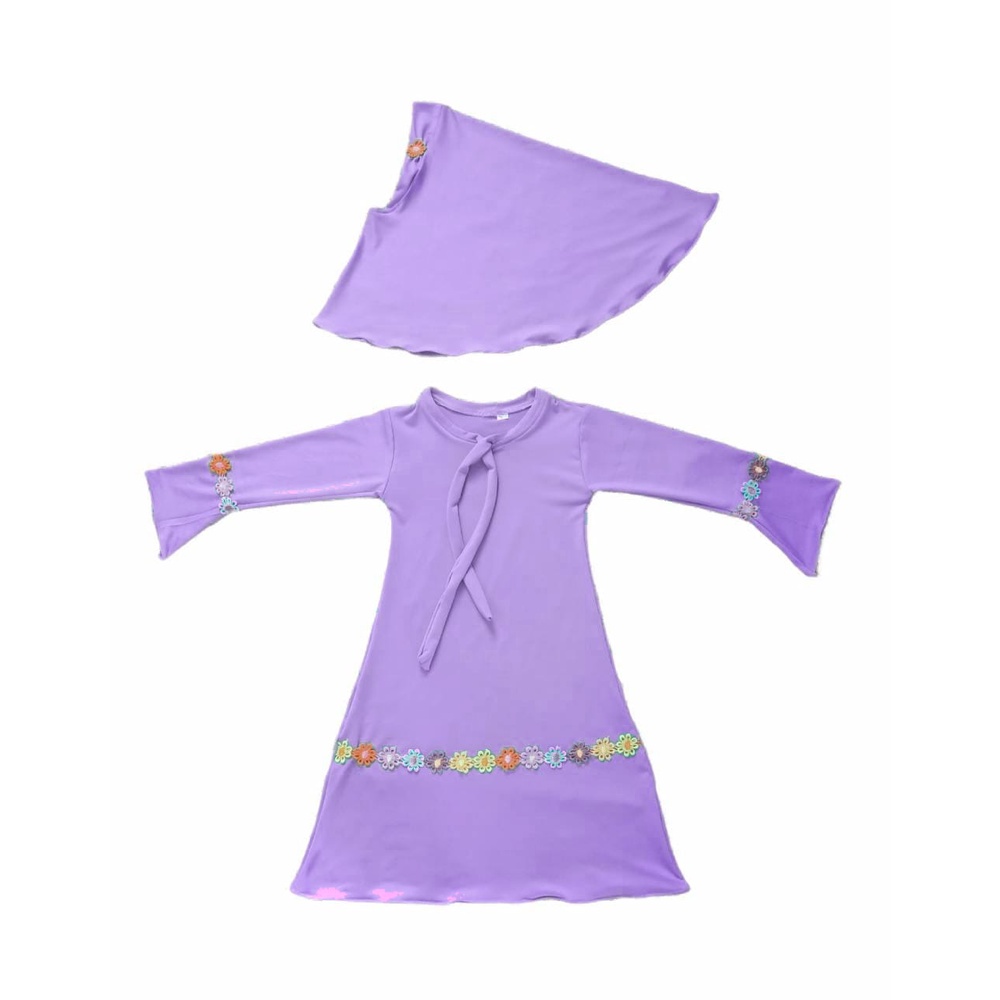 baju anak perempuan | gamis bayi perempuan | gamis anak perempuan | gamis syar'i renda melati pelangi ungu