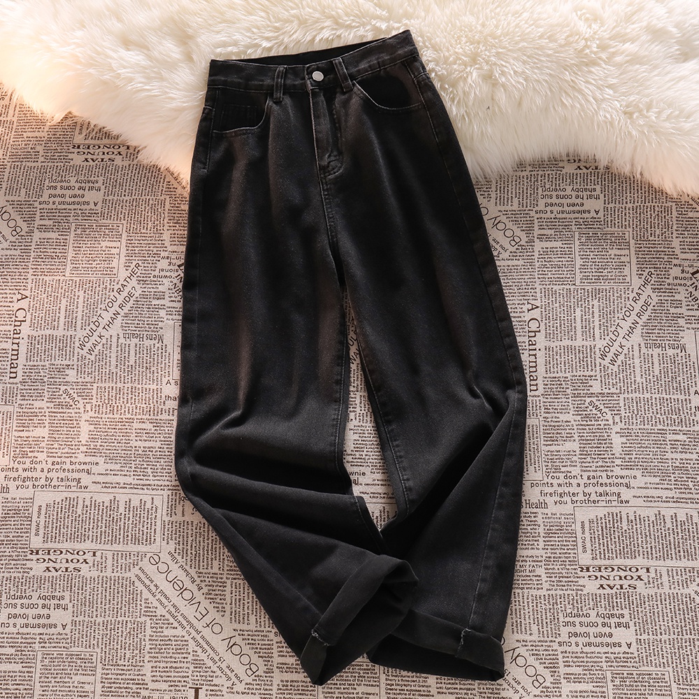 Hitam Jeans Highwaist Straight Loose Celana Jeans Wanita Import (realpict)